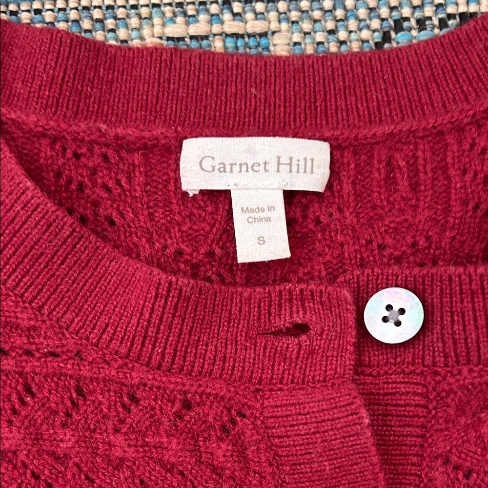 Garnet Hill Deep Red Ruffle Cardigan - Picture 2 of 6
